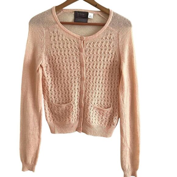 Anthropologie Guinevere Gossamer Mohair Cardigan Sweater S Peach Cottagecore - Picture 1 of 12
